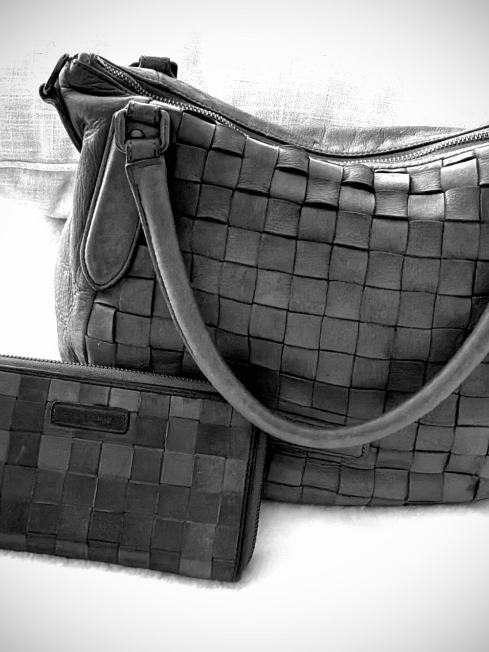 Liebeskind Berlin Grey Woven Leather Satchel Crossbody Bag PLUS Wallet